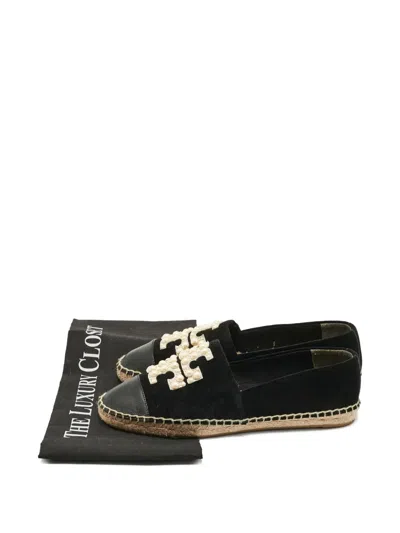 Pre-owned Tory Burch Leather Emblem Espadrilles In Black