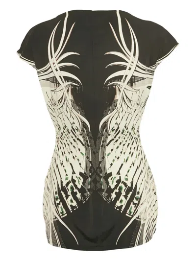Pre-owned Roberto Cavalli Lace-detail Printed Top In Black
