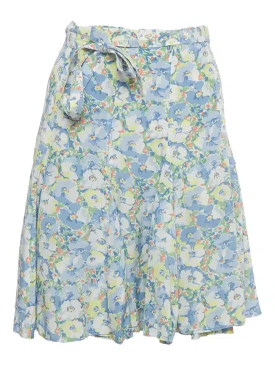 Pre-owned Polo Ralph Lauren Vintage Mini Floral Wrap Skirt In Blue