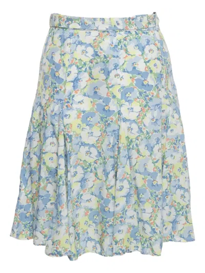 Pre-owned Polo Ralph Lauren Vintage Mini Floral Wrap Skirt In Blue
