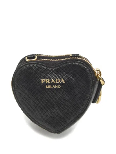 Pre-owned Prada Double-heart Leather Pouch In Black