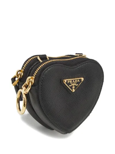 Pre-owned Prada Double-heart Leather Pouch In Black