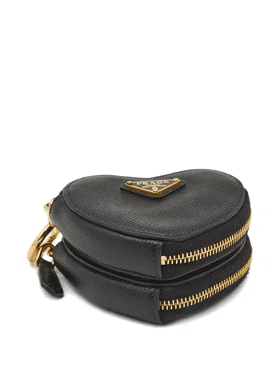 Pre-owned Prada Double-heart Leather Pouch In Black