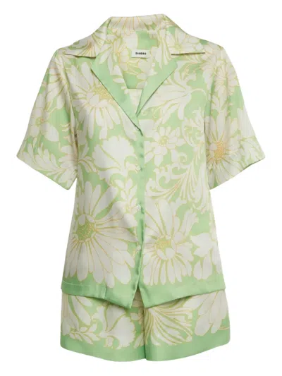 Pre-owned Sandro Floral-print Playsuit In Green