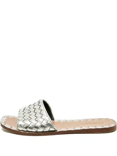 Pre-owned Bottega Veneta Intrecciato Flat Sandals In Silver