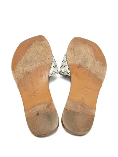 Pre-owned Bottega Veneta Intrecciato Flat Sandals In Silver