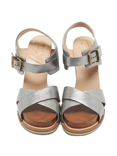 Pre-owned Tod's Ankle-strap Sandals In Silver