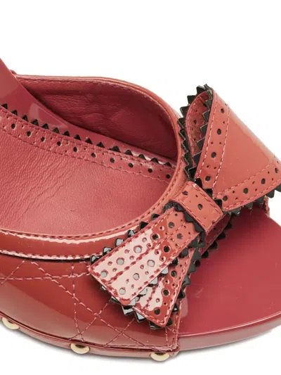 Pre-owned Dior Bow Leather Slides 9.5 In Red