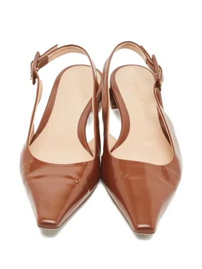 Pre-owned Gianvito Rossi Lindsay Pointed-toe Slingback Pumps In Brown