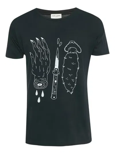 Pre-owned Saint Laurent Printed Short-sleeve T-shirt In Black