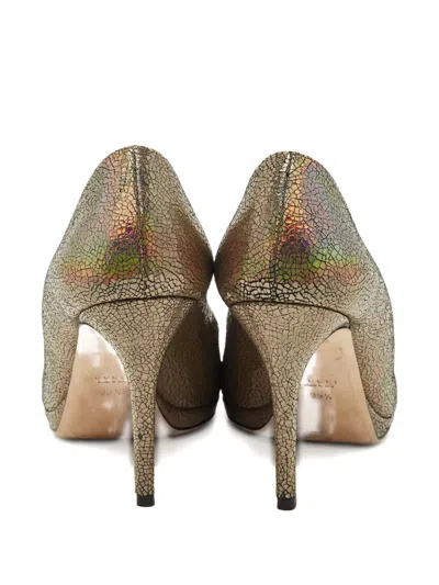 Pre-owned Gucci Iridescent Peep-toe Pumps In Gold