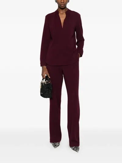 Blanca Vita V-neck Blouse In Burgundy