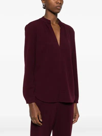 Blanca Vita V-neck Blouse In Burgundy