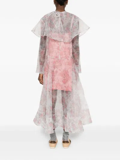 Ganni Ruffled Floral Midi Dress In Neutral