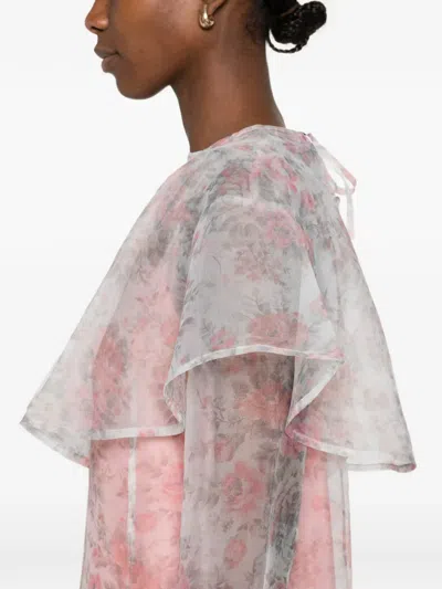 Ganni Ruffled Floral Midi Dress In Neutral