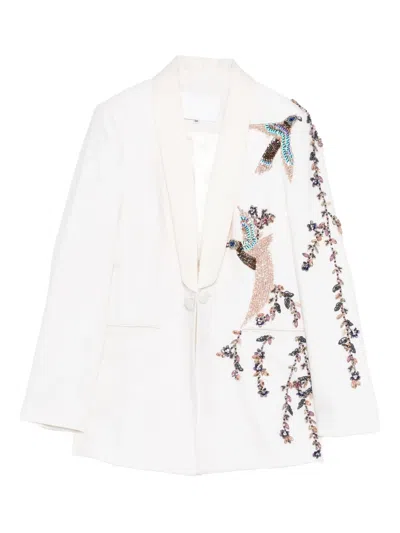 Costarellos Beaded-embellishments Bird-motif Blazer In White