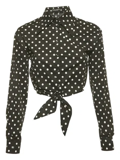 Pre-owned Dolce & Gabbana Polka-dot Tie Shirt In Black