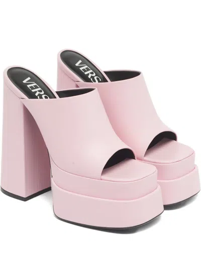 Pre-owned Versace Leather Platform Sandals In Pink