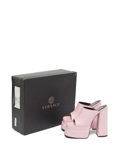 Pre-owned Versace Leather Platform Sandals In Pink