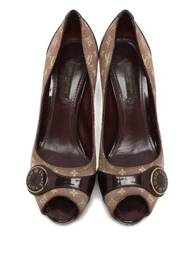 Pre-owned Louis Vuitton Monogram Peep-toe Pumps In Brown