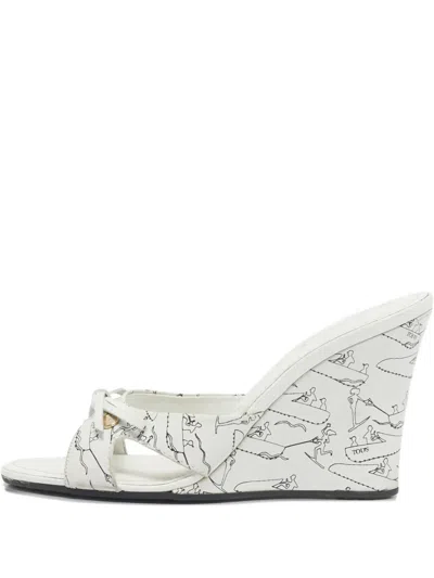 Pre-owned Tod's Bow-detail Wedge Sandals In White
