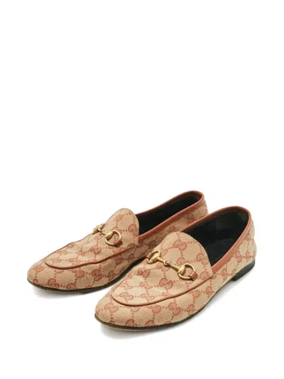 Pre-owned Gucci Jordaan Gg Canvas Horsebit Loafers In Neutral