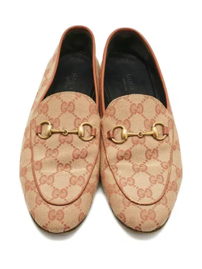 Pre-owned Gucci Jordaan Gg Canvas Horsebit Loafers In Neutral