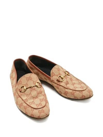 Pre-owned Gucci Jordaan Gg Canvas Horsebit Loafers In Neutral