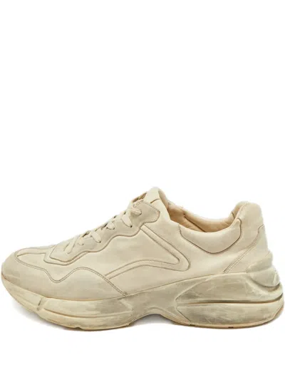 Pre-owned Gucci Rhyton Leather Sneakers In Neutral