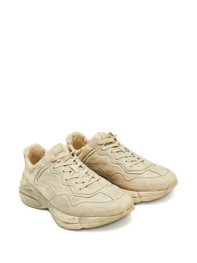 Pre-owned Gucci Rhyton Leather Sneakers In Neutral