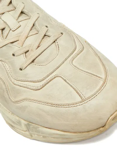 Pre-owned Gucci Rhyton Leather Sneakers In Neutral