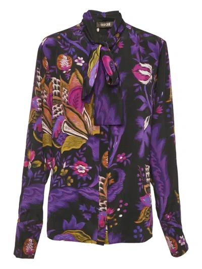 Pre-owned Roberto Cavalli Floral-print Blouse In Purple