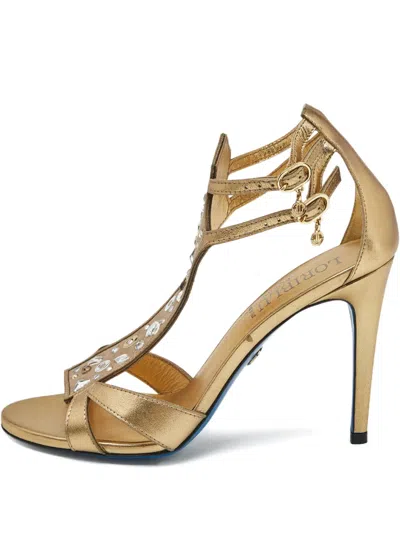 Pre-owned Loriblu Crystal-studded Buckle Sandals In Gold