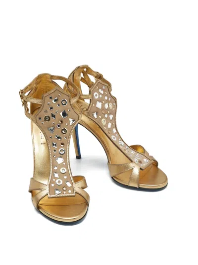 Pre-owned Loriblu Crystal-studded Buckle Sandals In Gold