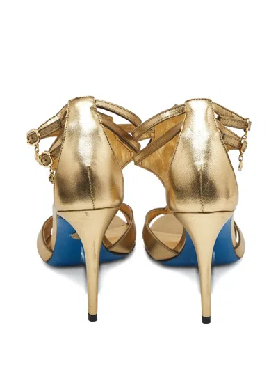 Pre-owned Loriblu Crystal-studded Buckle Sandals In Gold