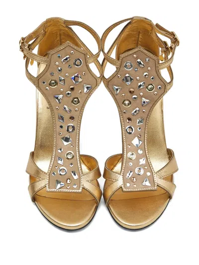 Pre-owned Loriblu Crystal-studded Buckle Sandals In Gold
