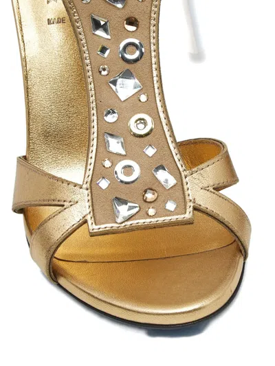 Pre-owned Loriblu Crystal-studded Buckle Sandals In Gold