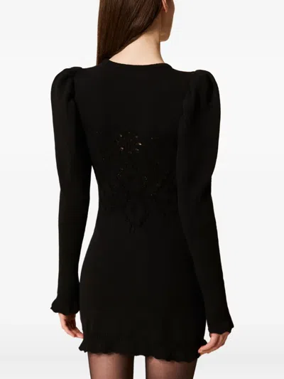 Twinset Crochet-knit Mini Dress In Black