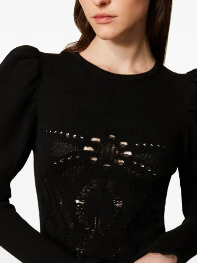 Twinset Crochet-knit Mini Dress In Black