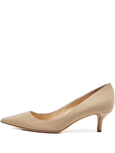 Pre-owned Oscar De La Renta Canvas Heeled Pumps In Neutral