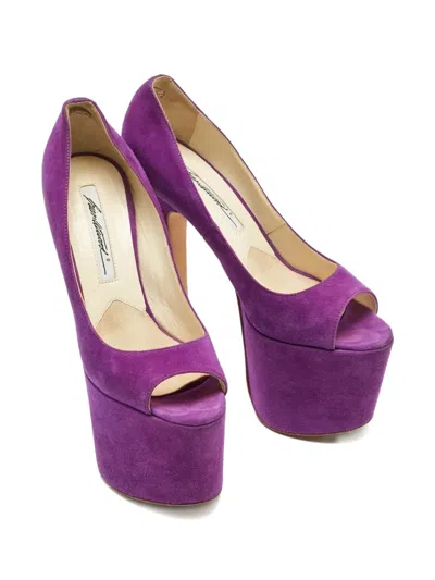 Pre-owned Brian Atwood Platform-sole Open-toe Pumps In Purple