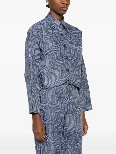 Botsi Button-up Wave-pattern Jacket In Blue