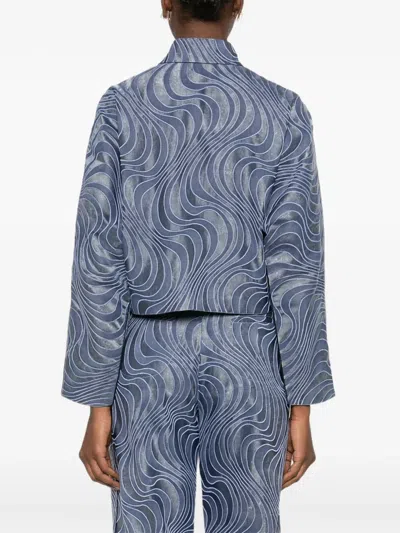 Botsi Button-up Wave-pattern Jacket In Blue