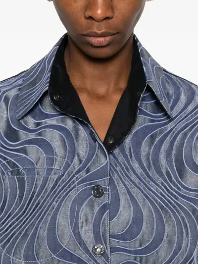 Botsi Button-up Wave-pattern Jacket In Blue