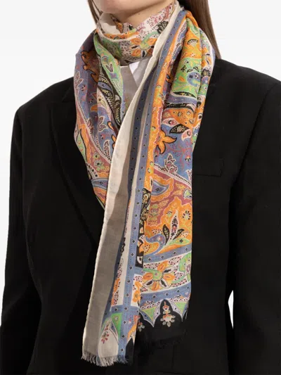 Etro Paisley Patterned Scarf In Brown