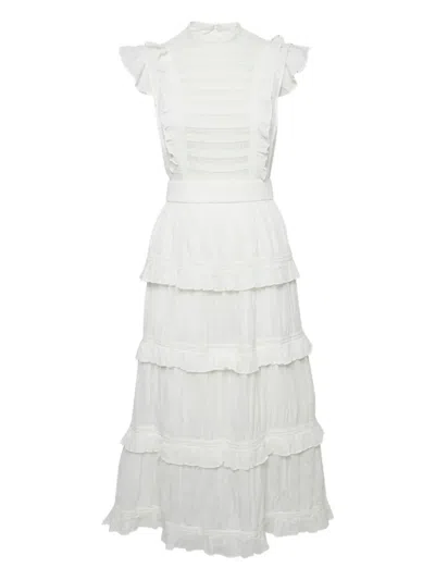 Pre-owned Sir Aurelie Tiered Midi Dress In White