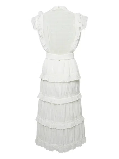 Pre-owned Sir Aurelie Tiered Midi Dress In White
