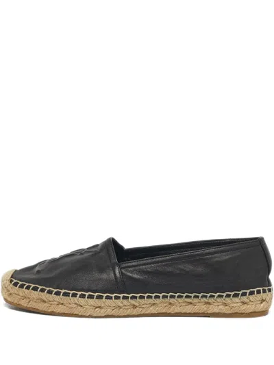 Pre-owned Saint Laurent Logo-detail Flat Espadrilles In Black