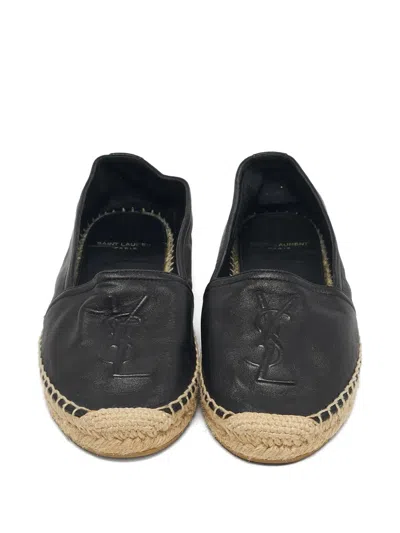 Pre-owned Saint Laurent Logo-detail Flat Espadrilles In Black