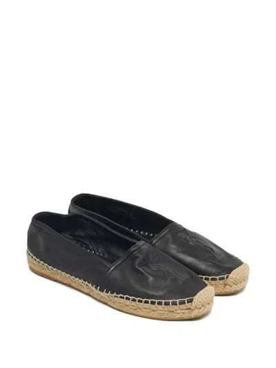 Pre-owned Saint Laurent Logo-detail Flat Espadrilles In Black